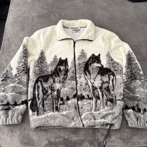 Vontage Fleece Sweater Jacket Glacier Gear Outdoor Wolf Nature AOP Large